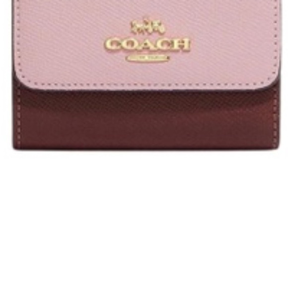Coach Small Trifold Colorblock Wallet in Pink w Wine NWT - Picture 2 of 3